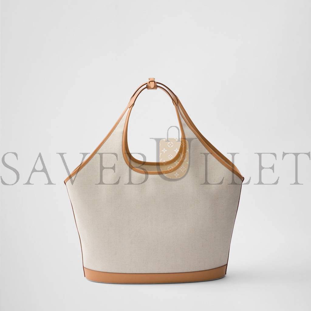 Pra*a large linen blend and leather tote bag 1bg472 (37*30*13cm)